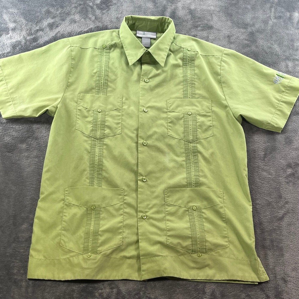 Bacardi Mojito Mens Lime Green Guayabera Shirt Short Sleeve Embroidered Logo L